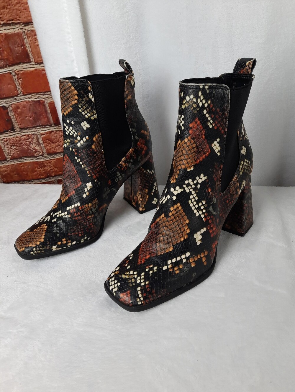 Sam Edelman Snake-Print Ankle Boots in Black, Brown & Cream